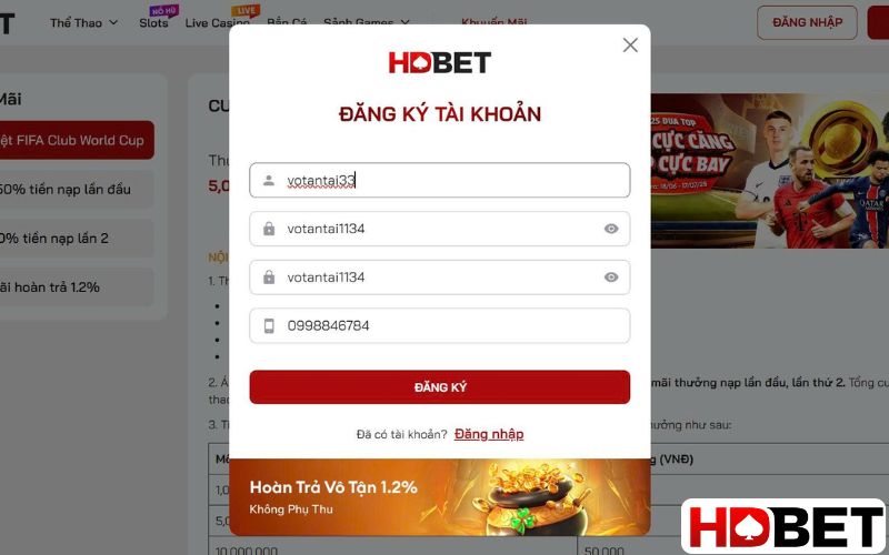 Hoàn tất thông tin đăng ký HDBET vào form mẫu